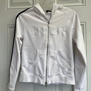 Ladies BCBG Maxazria White & Black strips jogging jacket with hoodie size L